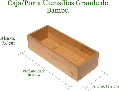 Miniatura 2 de Lipper International Caja de almacenamiento de madera de bambú para utensilios de cocina, maquillaje o suministros de oficina, 5 x 12 x 3 pulgadas