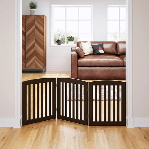 Miniatura 2 de PAWLAND Puerta Plegable Independiente de Madera para Mascotas para Perros, 24 Pulgadas 3 Paneles Valla de Paso, Puerta para Perros para la Casa