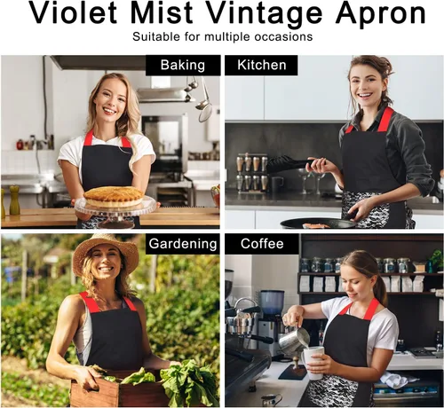Miniatura 5 de Violet Mist Delantales coquetos de encaje negro para mujer con bolsillo, delantales negros sexys para cocinar, delantal para mujeres y niñas