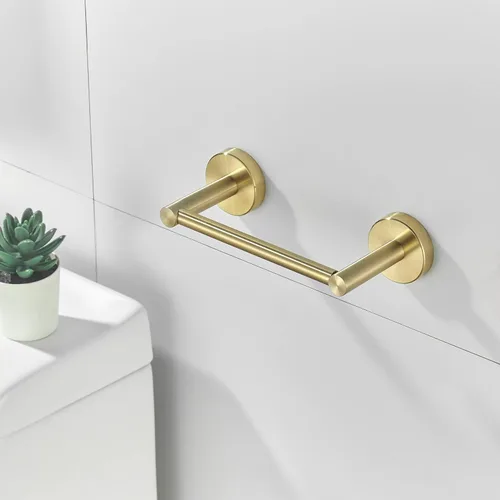 Miniatura 6 de BATHSIR Soporte de papel higiénico dorado cepillado y soporte para toallas de mano, 2 piezas, doble poste pivotante, redondo, moderno, accesorio