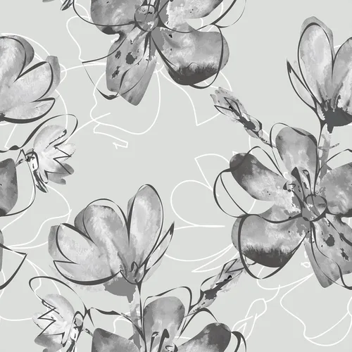 VaryStyle Papel tapiz floral de tinta de 17.7 x 118 pulgadas, papel tapiz floral gris y blanco, papel de contacto vintage neutro para pared, papel