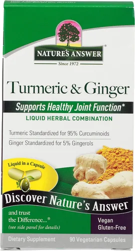 Nature's Answer Cápsulas de cúrcuma y jengibre 90 unidades | Apoyo para las articulaciones | Sin gluten | Vegano | Una sola unidad