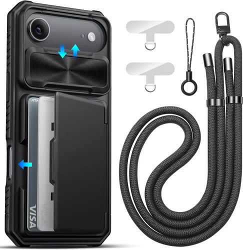 Miniatura 33 de ATATOO Funda para iPhone 17, tarjetero integrado (almacena 3-5 tarjetas) y funda para cámara deslizante y bloqueo RFID, protección de grado militar