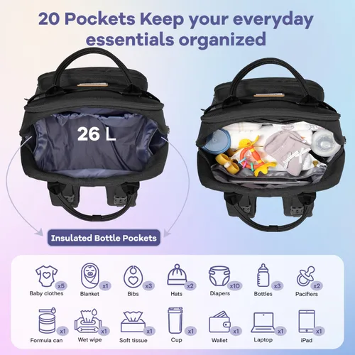 Miniatura 4 de RUVALINO - Mochila de pañales neutrales todo en uno para niños y niñas, mochila de viaje grande multifunción con cambiador portátil, correas