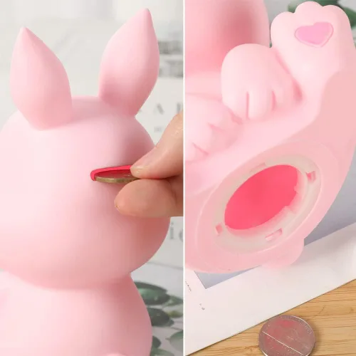 Miniatura 7 de H&W Little Bunny - Alcancía con diseño de conejo, el mejor regalo de cumpleaños, color rosa