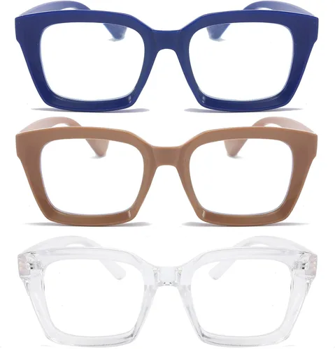 Miniatura 9 de DXYXYO Paquete de 3 lentes de lectura retro de gran tamaño para mujeres y hombres, a la moda, cuadrados, con bloqueo de luz azul, lector