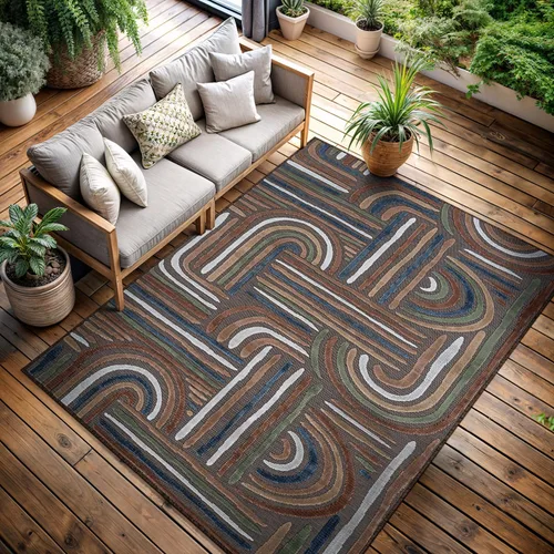 Miniatura 63 de CAMILSON Alfombra para Interiores y Exteriores, Alfombras de Área Azules 5x7 con Hojas Tropicales Botánicas para Patios Interiores y Exteriores