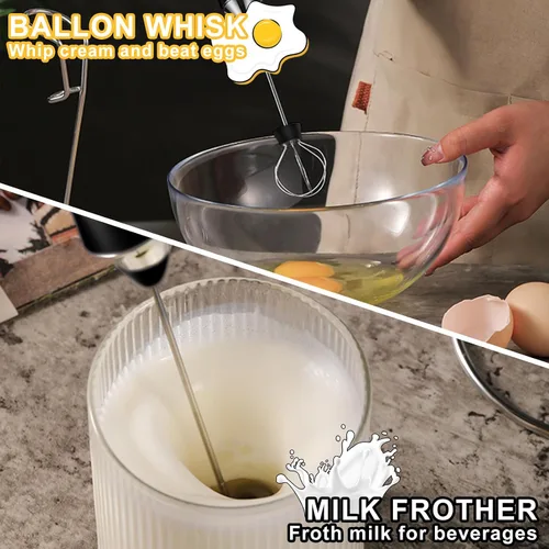 Miniatura 2 de Espumador de Leche SOUTHMAN con Soporte de Acero Inoxidable, Espumador de Leche Eléctrico Recargable de Mano con Batidor, Mezclador de Bebidas