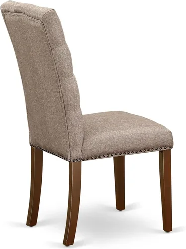 Miniatura 6 de East West Furniture ELP3T16 Elsa Parson - Juego de 2 sillas de comedor tapizadas de tela de lino color caqui oscuro con ribete de cabeza de clavo