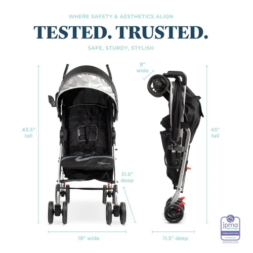 Miniatura 4 de Baby Delight Carriola Swerve Ligera para viajes y todos los días Reclinación multiposición Plegado compacto Almacenamiento extra Negro