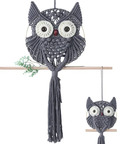 Miniatura 13 de MVSUTA Owl Burgundy Cotton Handmade Macrame Wall Hanging Tapestry Home Decor Art and Red Craft Wonderful Decoration Woven Boho Ornament for Office