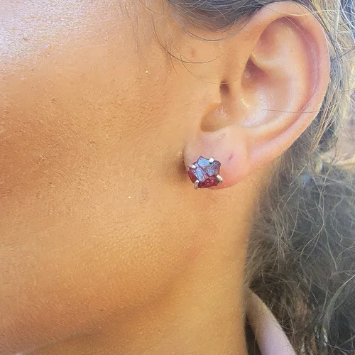 Miniatura 56 de Natural raw gemstone stud earrings with white gold over 925 sterling silver, 6 to 7mm rough genuine quality birthstone gift for her, Uniquelan