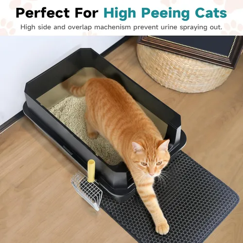 Miniatura 7 de TENTIZON - Caja de arena para gatos de acero inoxidable con tapa, caja de arena grande cerrada con capucha, parte superior abatible, lado alto