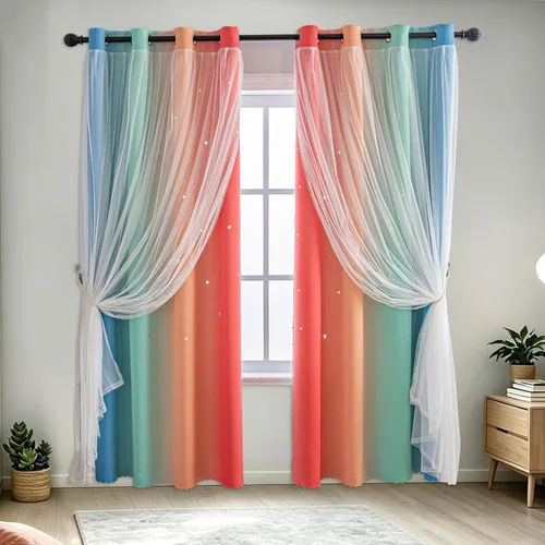 Miniatura 13 de indistar Cortinas opacas con recortes de estrellas para dormitorio de niña, cortinas de oscurecimiento de habitación y cortinas para habitación