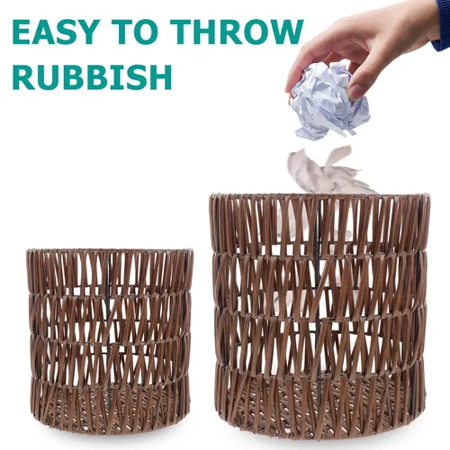 Miniatura 6 de PRETYZOOM Bote de basura de mimbre para decoración del hogar, marrón, parte superior abierta