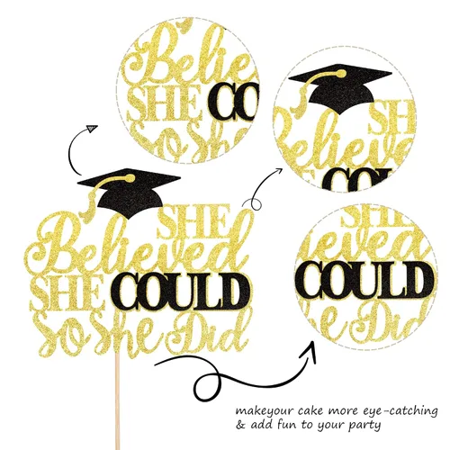 Miniatura 3 de 1 pieza de decoración para tartas con tapa de graduación con purpurina para la clase de 2026, decoración de pastel de graduación para graduación