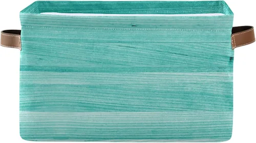 Bolaz Cesta de almacenamiento grande de madera verde azulado, turquesa, verde, plegable, con asas, para dormitorio, oficina en casa Color 4