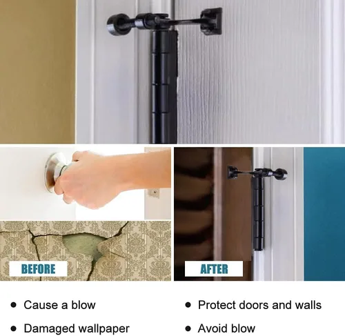 Miniatura 3 de Paquete de 12 topes de puerta negros con pasador de bisagra, tope de puerta con pasador de bisagra ajustable de alta resistencia con puntas de tope
