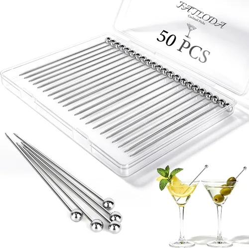 Miniatura 8 de 20 palillos de cóctel para bebidas, palillos de dientes de cóctel de acero inoxidable largos, brochetas de cóctel reutilizables, palillos de martini