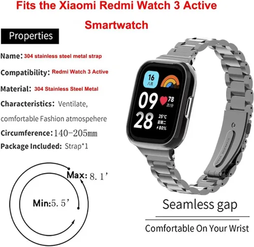 Miniatura 6 de Compatible con Xiaomi Redmi Watch 3 Active Bands, correa de repuesto de metal de acero inoxidable para reloj inteligente Redmi Watch 3 Active