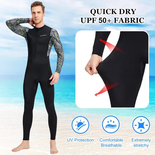 Miniatura 4 de Aivtalk Traje de buceo de cuerpo completo para hombre, manga larga, cremallera trasera, traje de neopreno con protección solar UV, refrescante, A