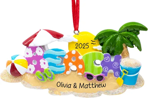 Adorno de Navidad personalizado para la playa 2026, personalización gratuita, vacaciones de verano, vacaciones en la playa, decoración con palmera y