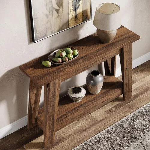Miniatura 4 de Tribesigns Mesa consola de granja de 41.3 pulgadas, mesa de entrada de madera de 2 niveles con almacenamiento, rústica estrecha detrás del sofá