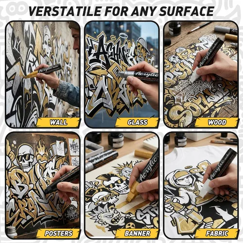 Miniatura 7 de 4 marcadores de póster jumbo, 2 negros y 2 blancos de 0.591 in de grosor, punta permanente, marcadores de graffiti para pósters, tablero, tela