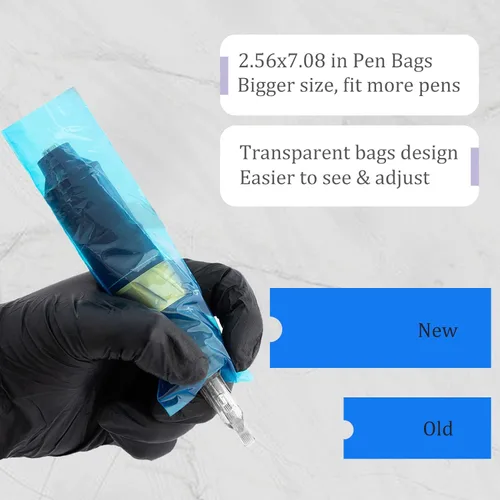 Miniatura 2 de Cubierta para máquina de bolígrafo de tatuaje y cintas de agarre, 200 piezas de fundas grandes para bolígrafos, bolsas para máquina y 4 envolturas