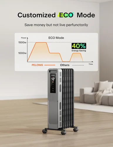 Miniatura 5 de PELONIS Radiador lleno de aceite, calentador de espacio eléctrico para uso en interiores en habitaciones grandes con termostato y control remoto, 3