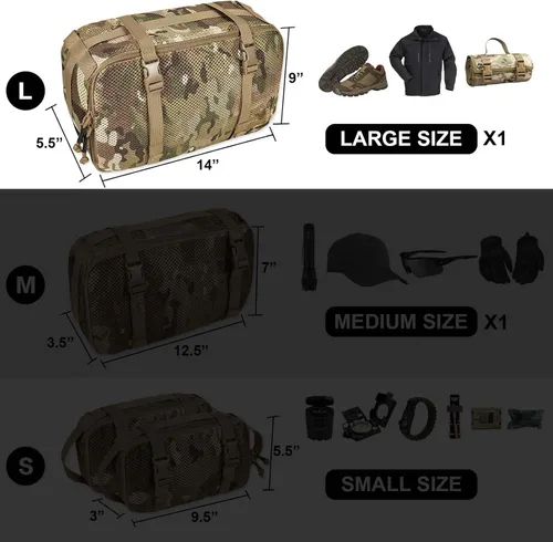 Miniatura 39 de Juego de 4 cubos de embalaje tácticos, bolsa de almacenamiento de malla compresible, organizador portátil Edc Molle.