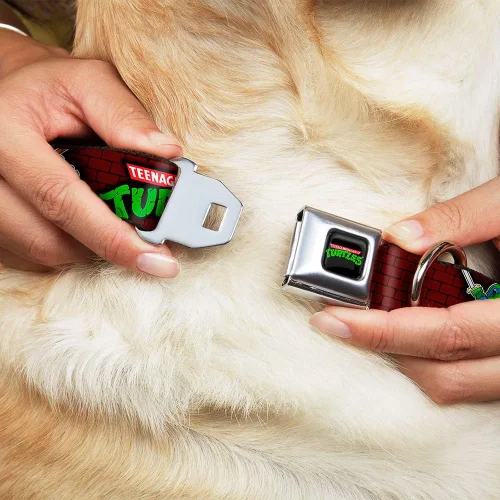 Miniatura 8 de Buckle-Down Collar de perro con hebilla de cinturón de seguridad, posturas clásicas de batalla TMNT/pose grupal, 7, 1 pulgada de ancho, se adapta a