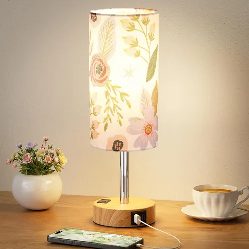 Miniatura 15 de Fenmzee Juego de lámparas de mesa pequeñas táctiles regulables de 2 a 3 vías, carga USB A + C, salida de CA, base de grano de madera, bombillas