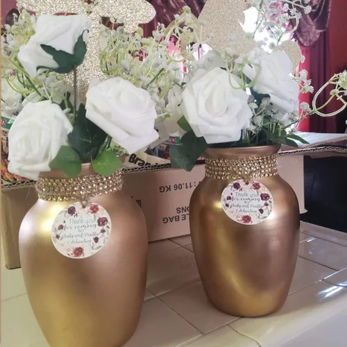 Miniatura 7 de Higfra Flores artificiales, 25 unidades, rosas falsas de aspecto real con tallos para ramos de boda, centros de mesa de baby shower, arreglos Blanco