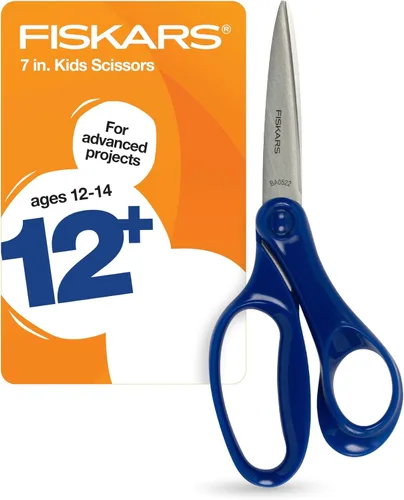 Fiskars Tijeras para estudiantes de 7 pulgadas para niños de 12 a 14 años, tijeras para la escuela o manualidades, suministros de regreso a la