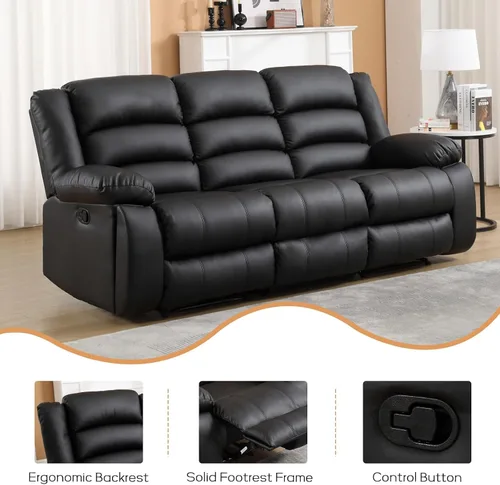Miniatura 3 de EBELLO Sofá reclinable manual de piel sintética con 2 portavasos ocultos, reposabrazos rellenos, sofá reclinable de 3 asientos, sofá para sala