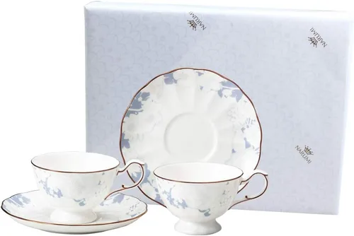 Miniatura 10 de Narumi 52187-6792 - Plato de taza, color rosa blanco, 7.3 onzas líquidas (210 cc), azul, patrón floral, elegante, elegante, regalo, té, café, caja