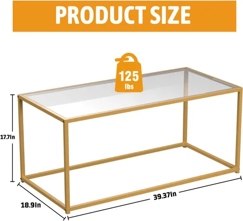 Miniatura 2 de Mesa de café, Mesa de café de cristal templado, Mesa central minimalista para sala de estar, oficina, Mesa de café moderna con tapa de cristal