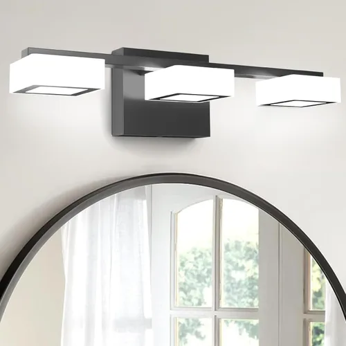 Miniatura 9 de Luminarias LED Modernas de Baño Sobre Espejo, 3 Luces de Tocador Regulables, Luz de Tocador de Baño Acrílica Negro Mate, 2700K-6500K Ajustable