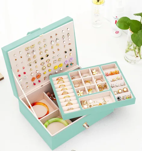 Miniatura 153 de Joyero de pendientes para mujeres y niñas, organizador de aretes de 5 capas, caja organizadora de joyas blanca con candado, collares y aretes