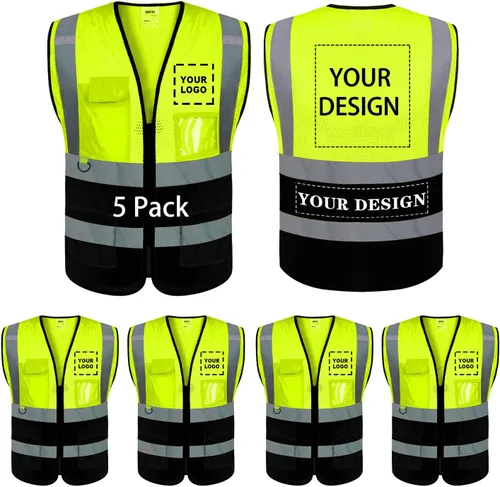 Miniatura 49 de Chaleco de seguridad con logotipo personalizado de alta visibilidad, chaleco reflectante clase 2, ropa de trabajo de construcción con 5 bolsillos