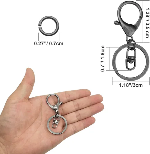 Miniatura 5 de 30 cierres de pinza de langosta para hacer llaveros, clips de gatillo giratorios de metal con cierres giratorios, anillo de llavero dividido plano