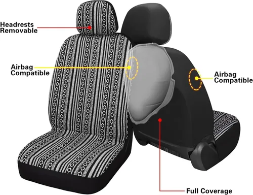 Miniatura 2 de VarCozy Manta de sillín Baja Fundas de asiento delanteras para sedán, SUV, camioneta, Funda de asiento tejida universal de rayas coloridas
