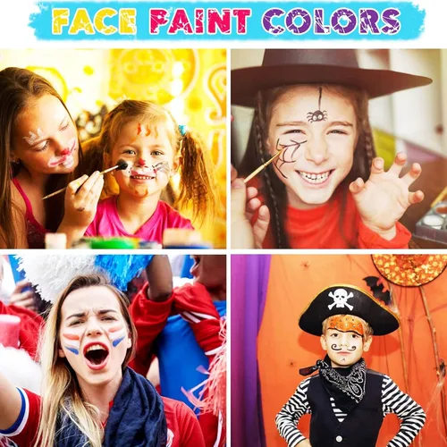 Miniatura 6 de Maydear Kit de Pintura Facial para Niños, Paleta de Maquillaje a Base de Agua de 32 Colores con Plantillas, Brillos, Pastel de Arcoíris Dividido