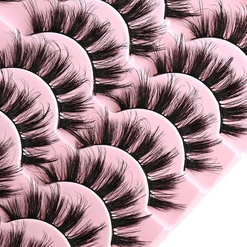 Miniatura 4 de FARRED Pestañas postizas de visón, tiras de pestañas naturales de ojo de muñeca, pestañas postizas esponjosas rizadas en D, paquete de pestañas F6