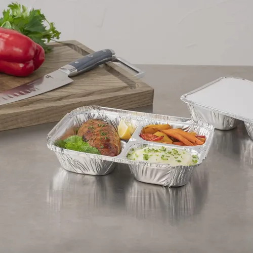 Miniatura 3 de Restaurantware Foil Lux - Recipientes de aluminio para alimentos de 23 onzas, 100 bandejas rectangulares de aluminio, tapas se venden por separado