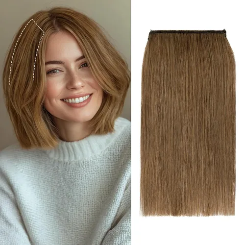 Miniatura 8 de S-noilite Extensiones de cabello corto con broches, 100% cabello humano real, 2 clips, extensiones con clip para mujeres con cabello delgado, añade