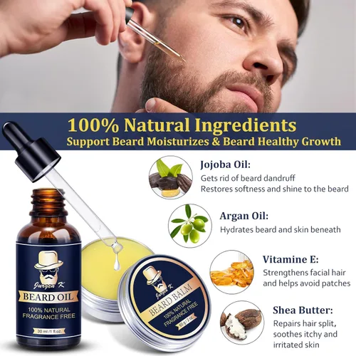 Miniatura 4 de Regalos para hombres, kit de barba para aseo y cuidado diario de hombres, hidrata y suaviza el cabello facial, juego de cuidado personal
