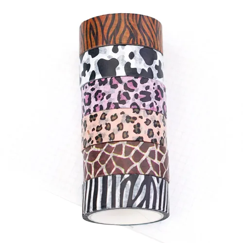 Miniatura 2 de MOZXIRZ 6 rollos de cinta washi con estampado de leopardo, vacas y guepardos, cebra, cinta adhesiva, calcomanías adhesivas para manualidades