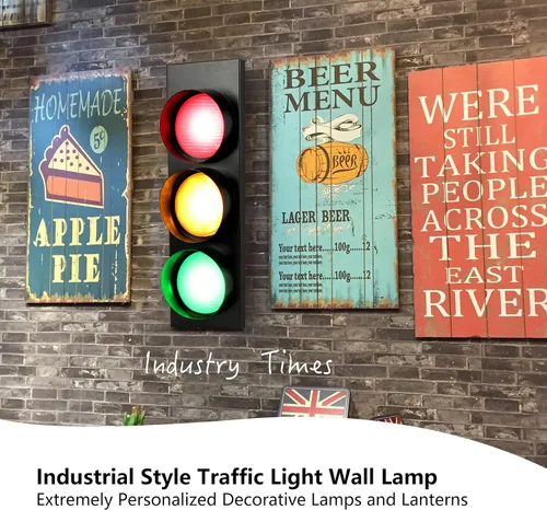 Miniatura 4 de HOMIER Lámpara de pared de semáforo, lámpara LED de tráfico de estilo retro con control remoto, decoración de luz de parada de tráfico de sala